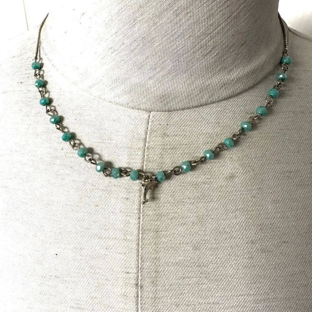 Adult jewels blue beaded dolphin dainty necklace